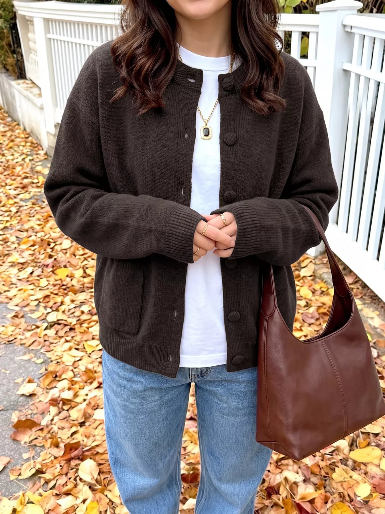 Perfee Crew Neck Button-Up Cardigan