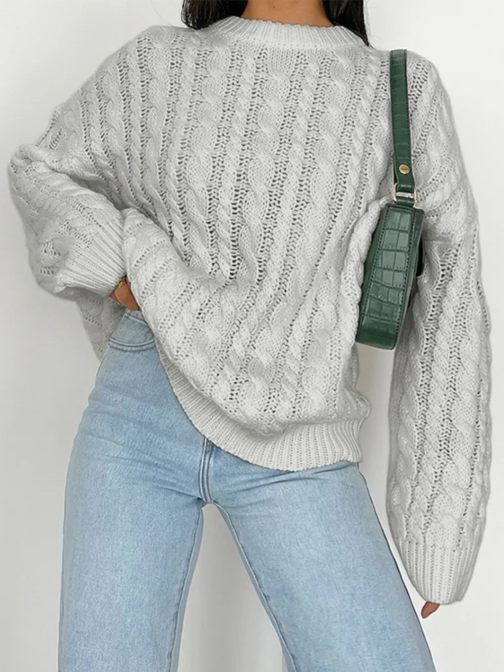 X.W Openwork Round Sleeve Cable-Knit Sweater