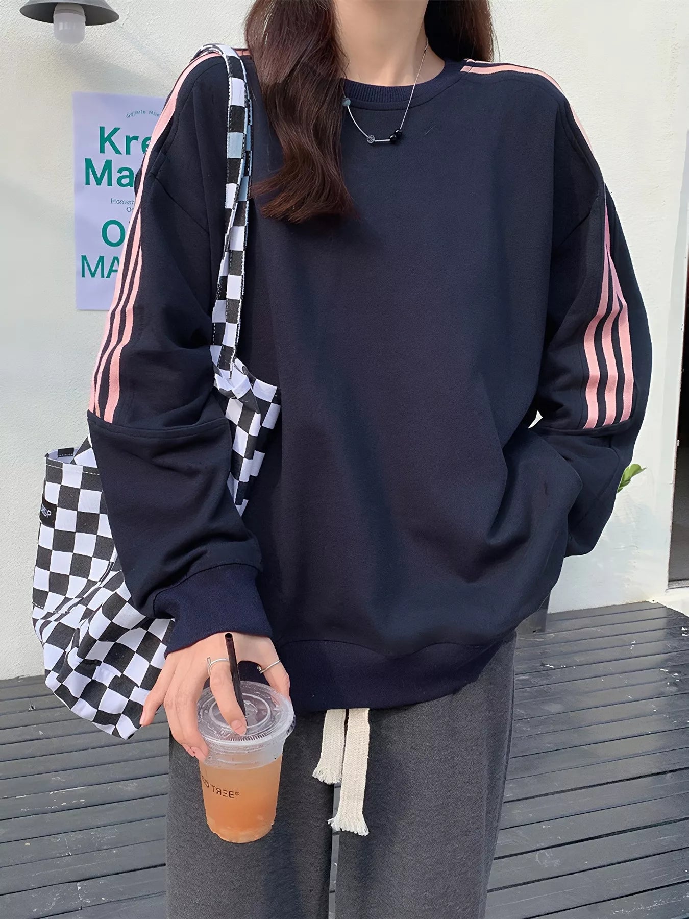 Juna Striped Round Neck Sweatshirt