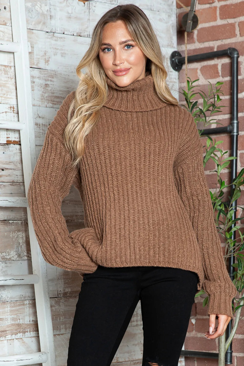 Y*X Turtleneck Dropped Shoulder Pullover Sweater