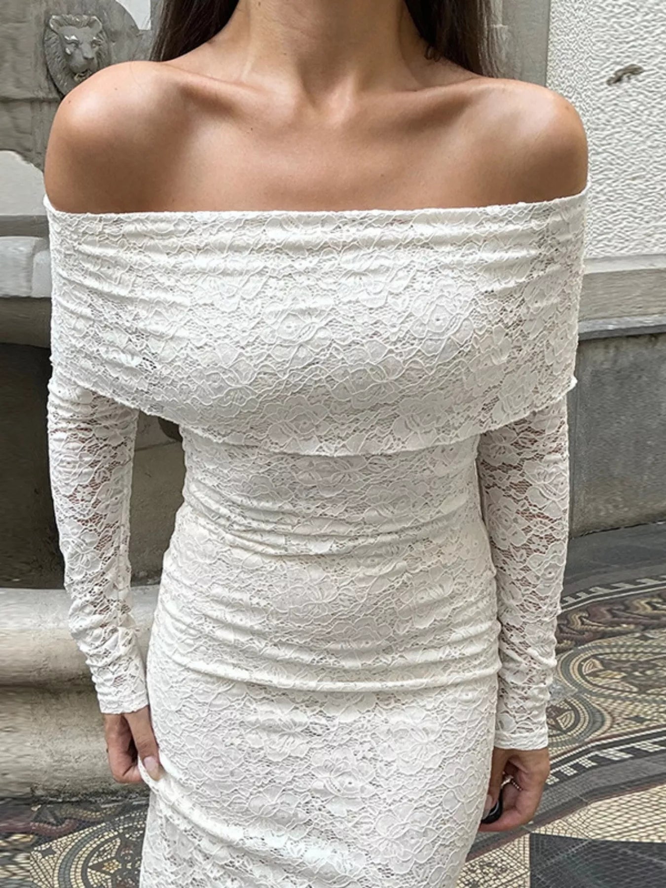 Artistic Attire Elegant Off-Shoulder Lace Maxi Bodycon Dress