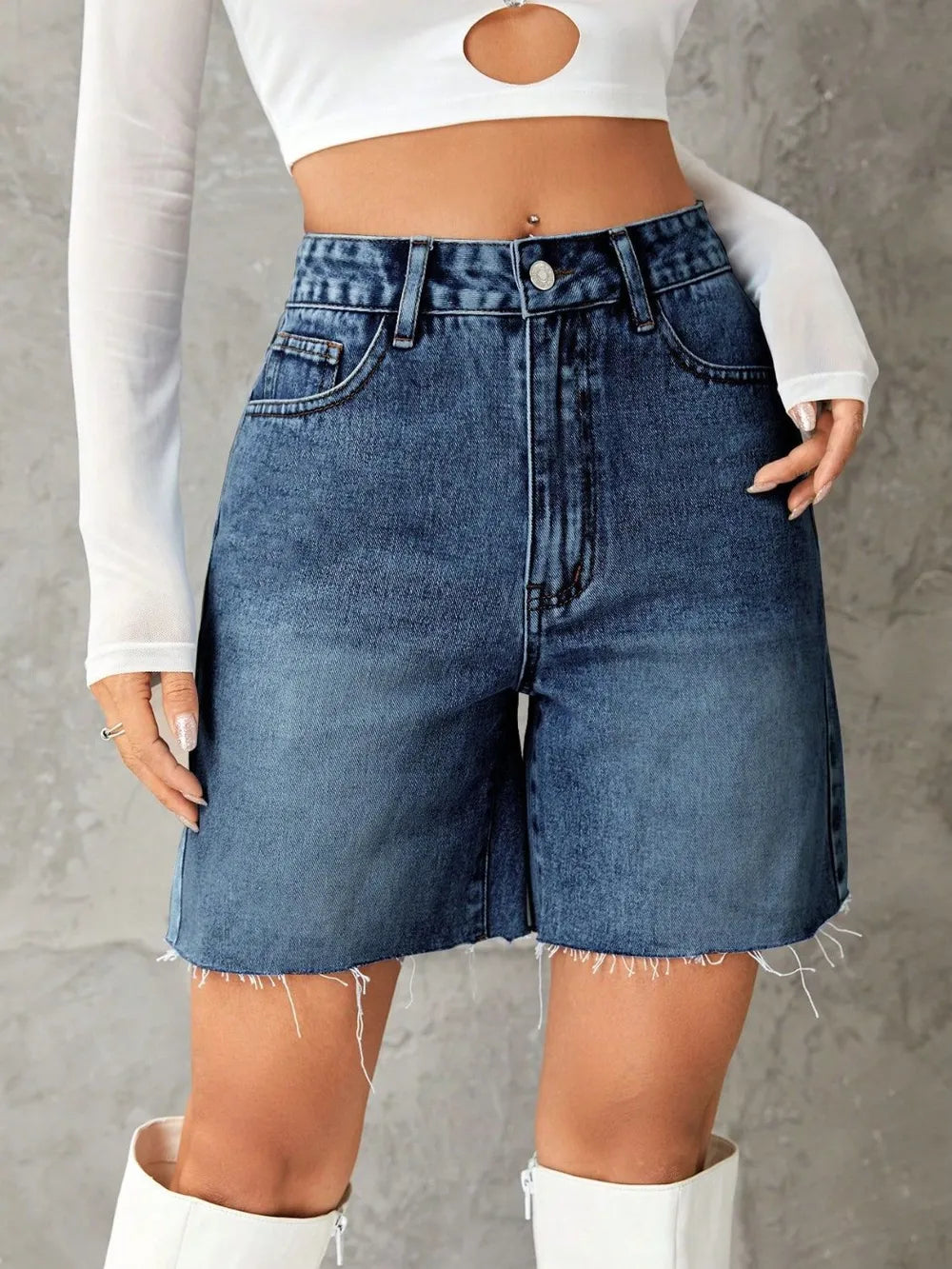 She Wild Frayed Hem Denim Shorts