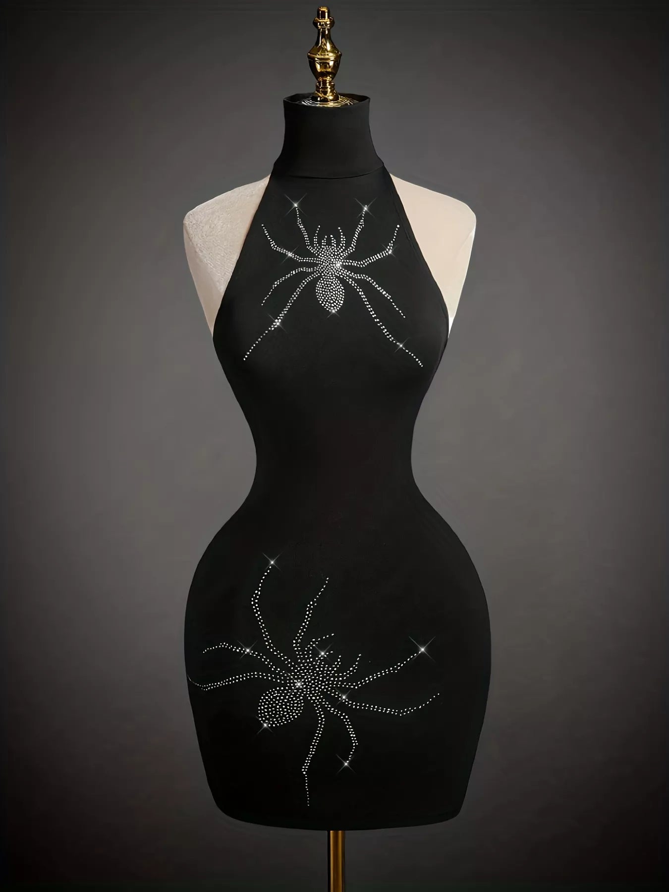 Orvella Rhinestone Spider Halter Neck Bodycon Dress