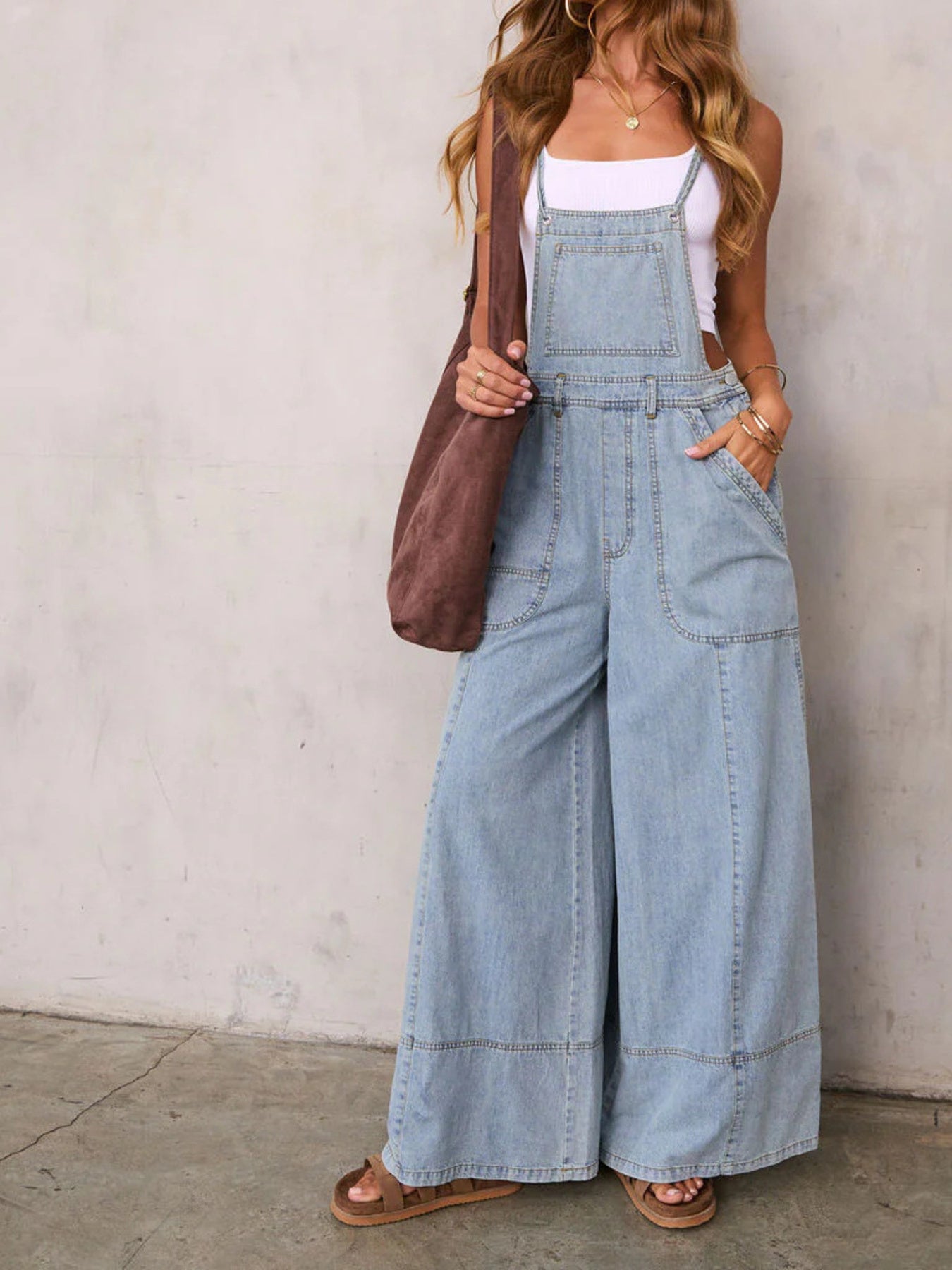 Velvet Ocean Relaxed Fit Wide Leg Denim Overalls