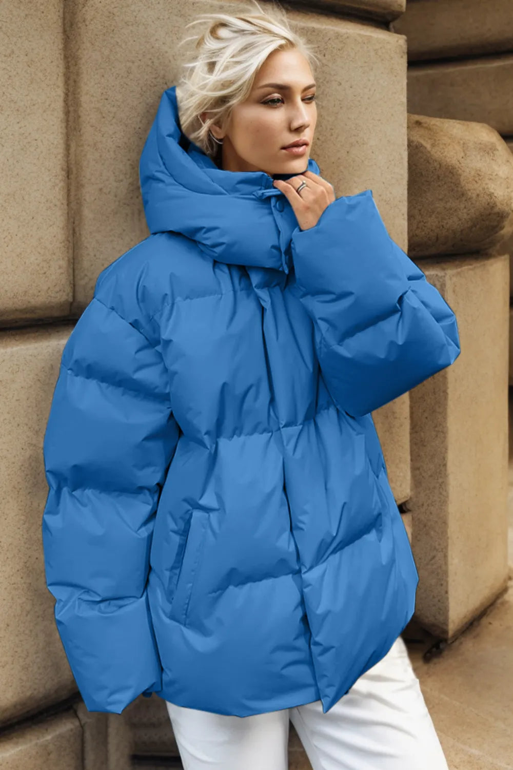 Little Blue Minx Pocketed Zip Up Hooded Puffer Jacket