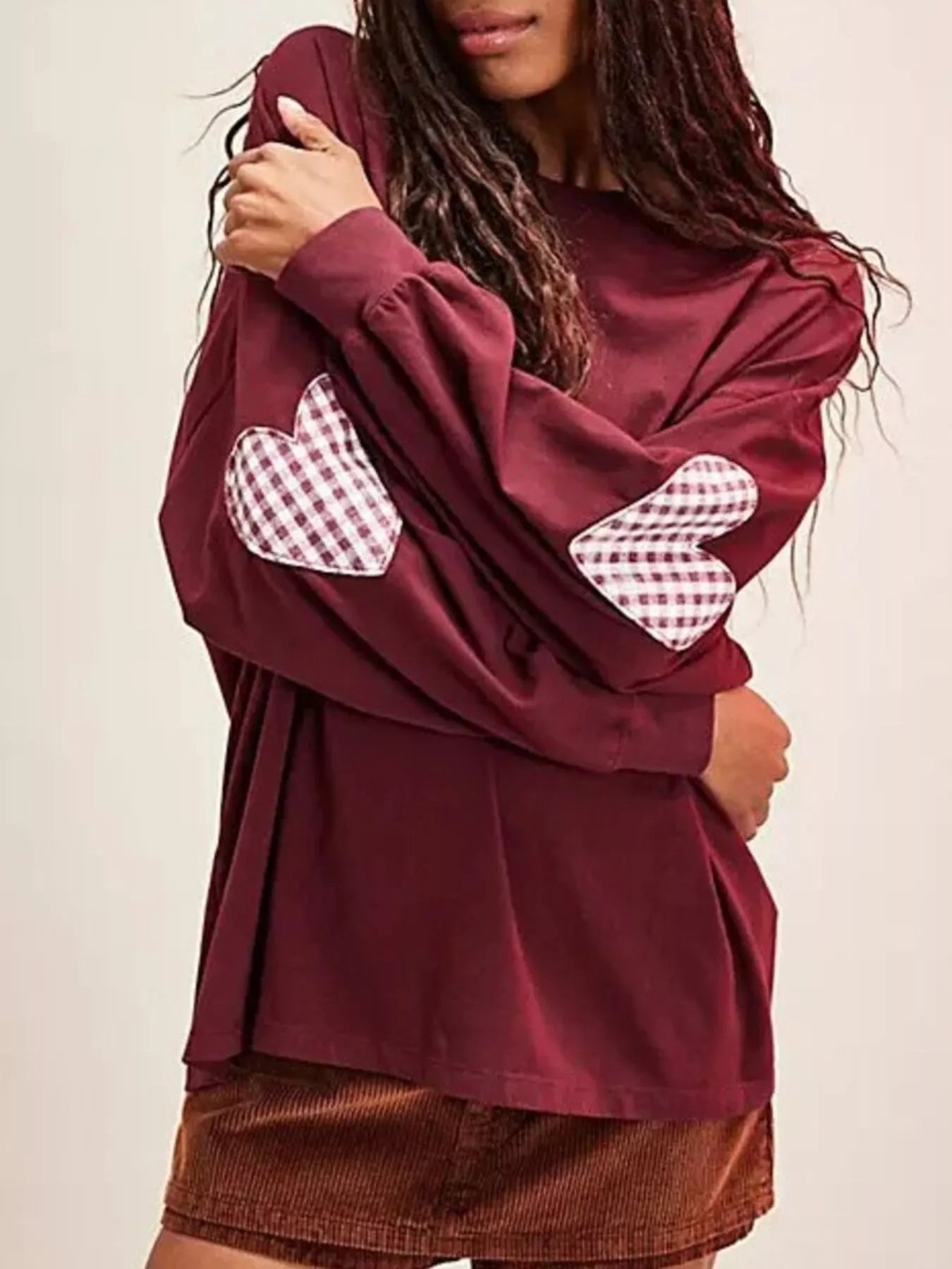 Sara Rue Heart Patch Long Sleeve Sweatshirt